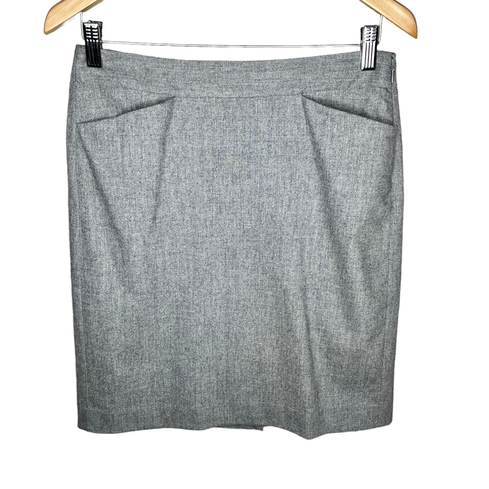 Theory Marika Gray Wool Angora Cashmere Pencil Mini Skirt Size 4 D3-31